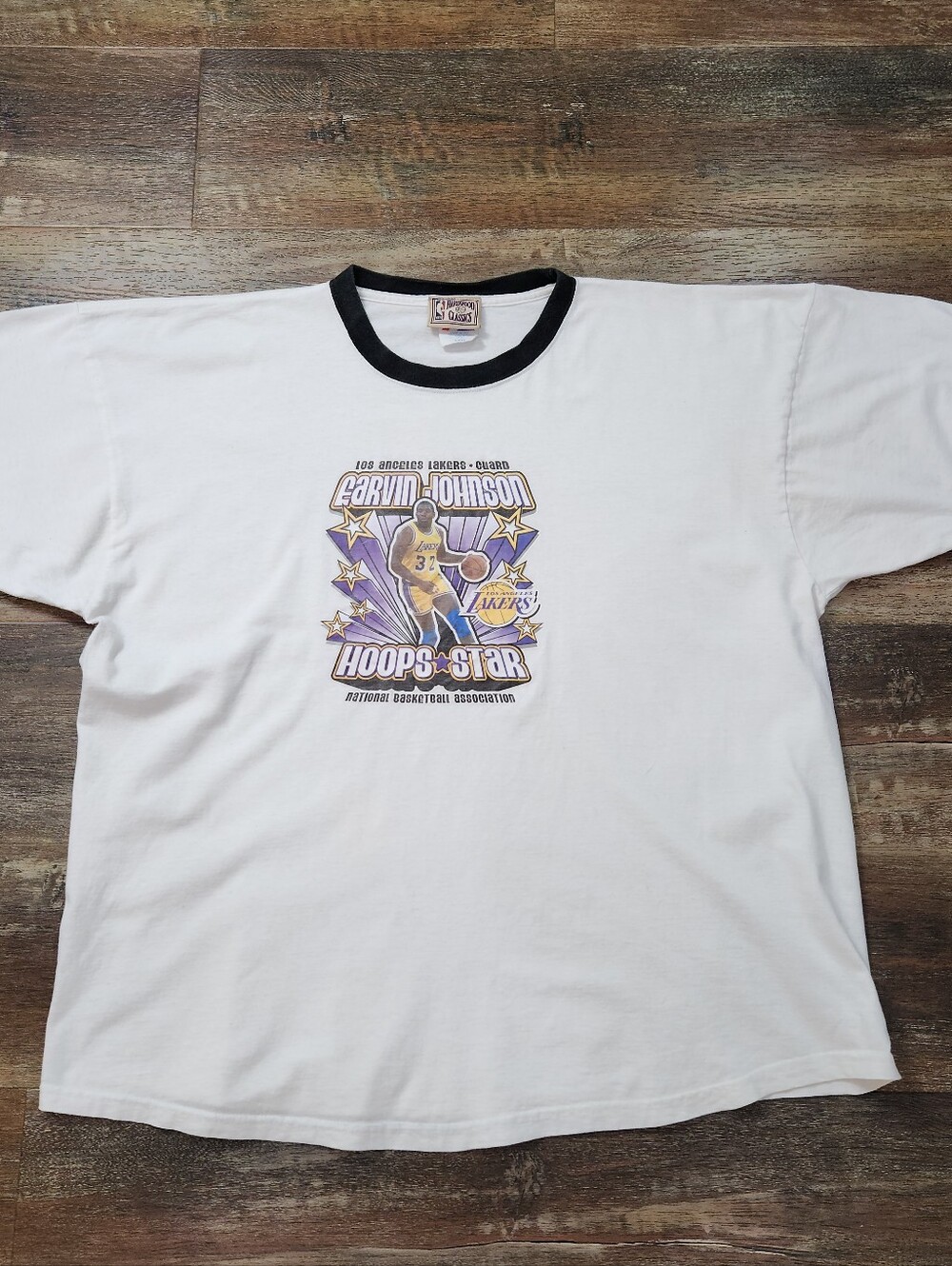 Vintage 90s Magic Johnson Los Angeles Lakers Ringer Tee – Size 3XL